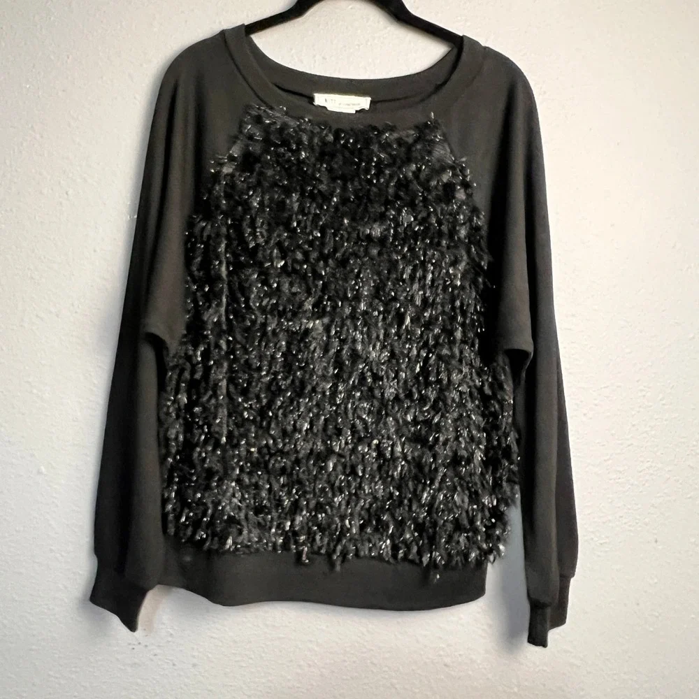 NITT by Flying Tomato Black Faux‎ Fur Feather Tinsel Sweatshirt Whimsigoth